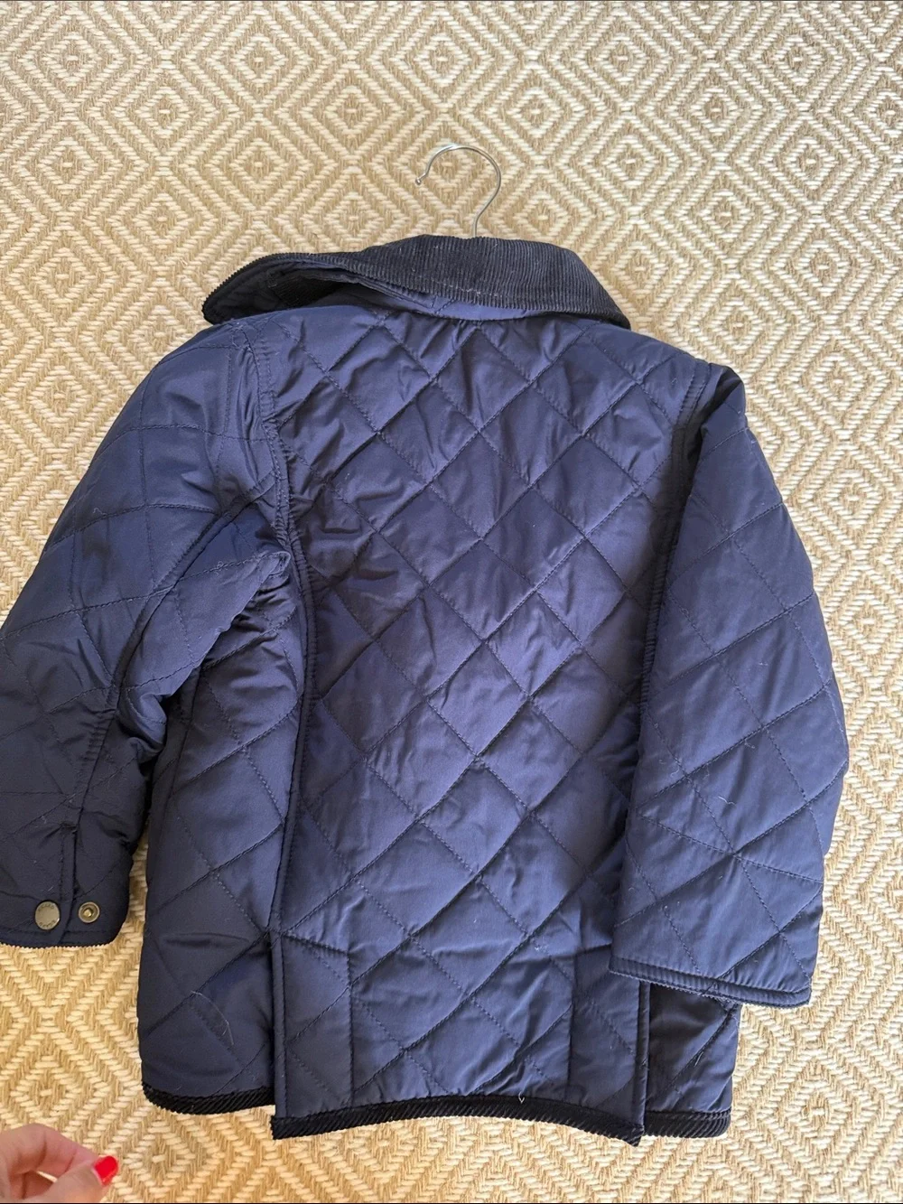 E Land Kids Navy Quilted Jacket with Corduroy Collar